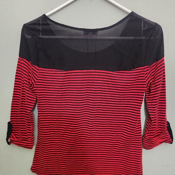 Guess Women Red Black Stripes With Sheer Top Combination Size S - Picture 4 of 6